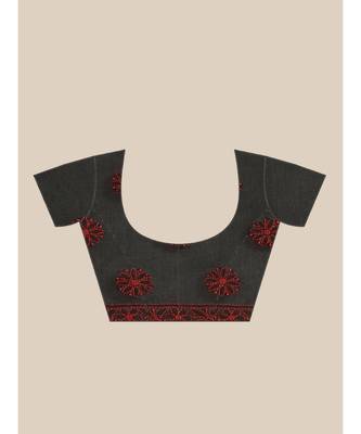 Ada Women's Hand Embroidered Black Cotton Lucknow Chikankari Saree With Blouse - A311205 6