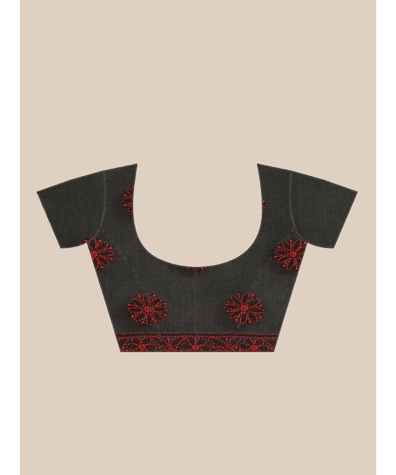 Ada Women's Hand Embroidered Black Cotton Lucknow Chikankari Saree With Blouse - A311205