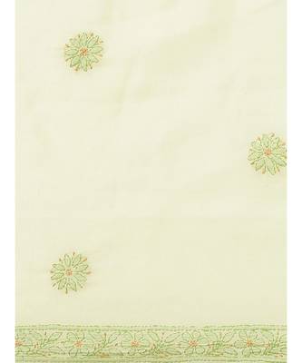 Ada Women's Hand Embroidered Lemon Cotton Lucknow Chikankari Saree With Blouse - A311212 4