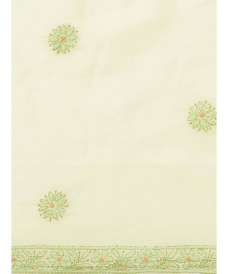 Ada Women's Hand Embroidered Lemon Cotton Lucknow Chikankari Saree With Blouse - A311212