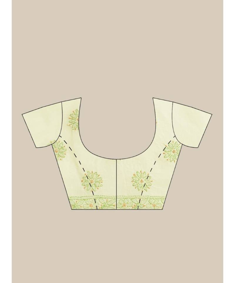 Ada Women's Hand Embroidered Lemon Cotton Lucknow Chikankari Saree With Blouse - A311212