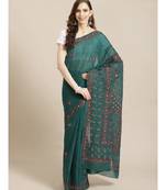 Ada Women's Hand Embroidered Green Cotton Lucknow Chikankari Saree With Blouse - A311208