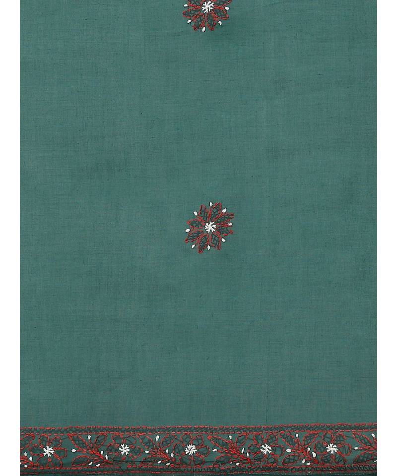 Ada Women's Hand Embroidered Green Cotton Lucknow Chikankari Saree With Blouse - A311208