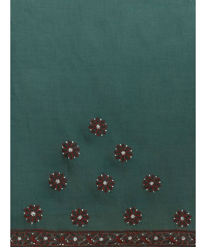 Ada Women's Hand Embroidered Green Cotton Lucknow Chikankari Saree With Blouse - A311208