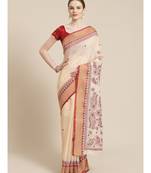 Ada Women's Hand Embroidered Fawn Kota Lucknow Chikankari Saree With Blouse - A311241