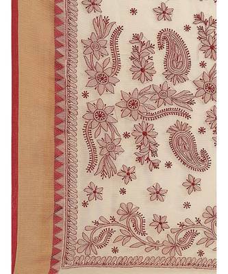 Ada Women's Hand Embroidered Fawn Kota Lucknow Chikankari Saree With Blouse - A311241 3