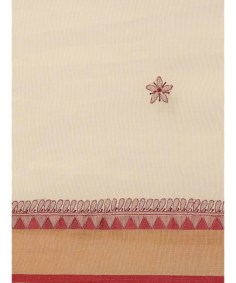 Ada Women's Hand Embroidered Fawn Kota Lucknow Chikankari Saree With Blouse - A311241