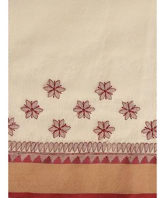 Ada Women's Hand Embroidered Fawn Kota Lucknow Chikankari Saree With Blouse - A311241 5