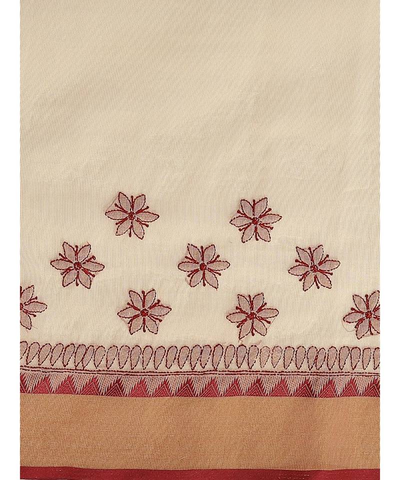 Ada Women's Hand Embroidered Fawn Kota Lucknow Chikankari Saree With Blouse - A311241
