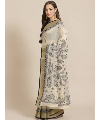 Ada Women's Hand Embroidered Fawn Kota Lucknow Chikankari Saree With Blouse - A311259 1