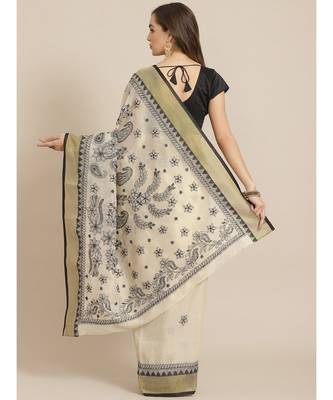Ada Women's Hand Embroidered Fawn Kota Lucknow Chikankari Saree With Blouse - A311259 2