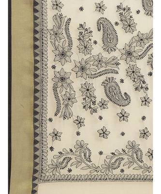 Ada Women's Hand Embroidered Fawn Kota Lucknow Chikankari Saree With Blouse - A311259 3