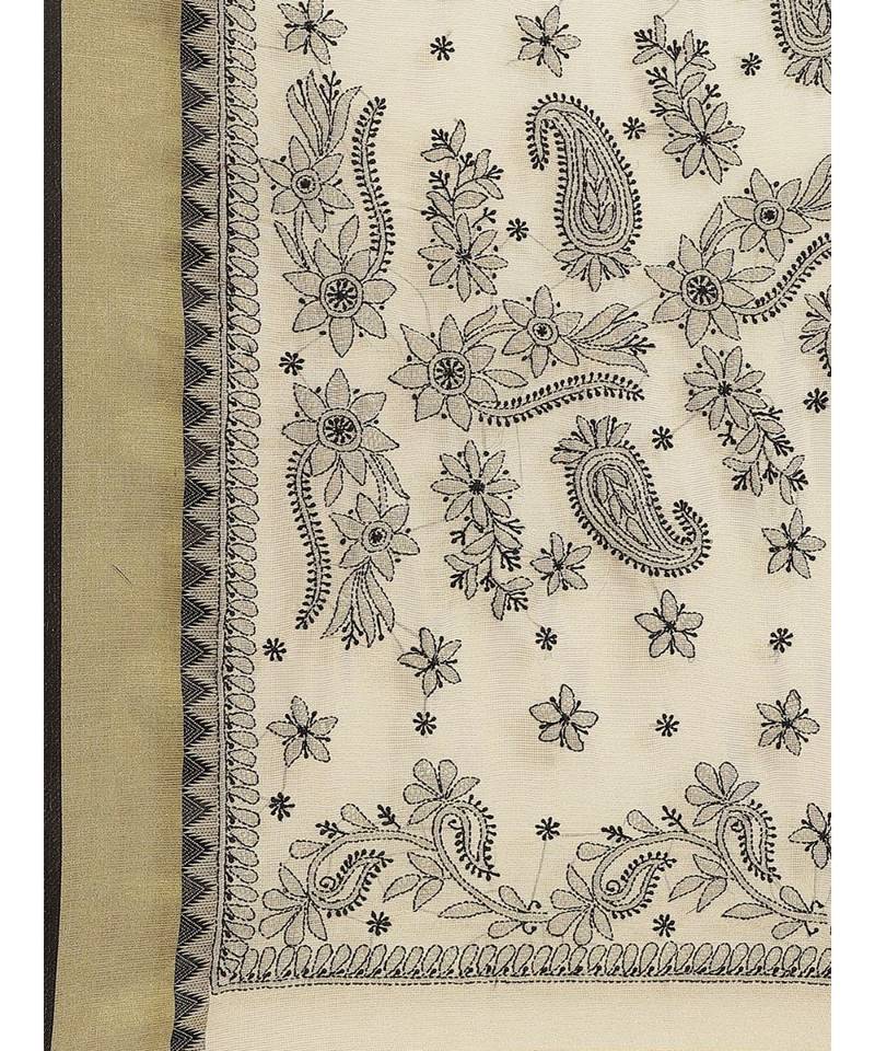 Ada Women's Hand Embroidered Fawn Kota Lucknow Chikankari Saree With Blouse - A311259