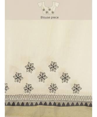 Ada Women's Hand Embroidered Fawn Kota Lucknow Chikankari Saree With Blouse - A311259 5