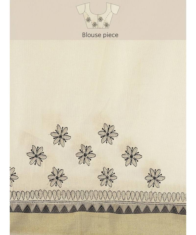 Ada Women's Hand Embroidered Fawn Kota Lucknow Chikankari Saree With Blouse - A311259