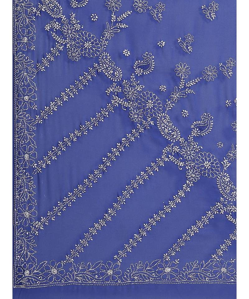 Ada Women's Hand Embroidered Royal Blue Georgette Lucknow Chikankari Saree With Blouse-A311256