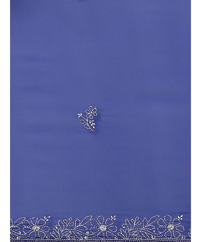 Ada Women's Hand Embroidered Royal Blue Georgette Lucknow Chikankari Saree With Blouse-A311256