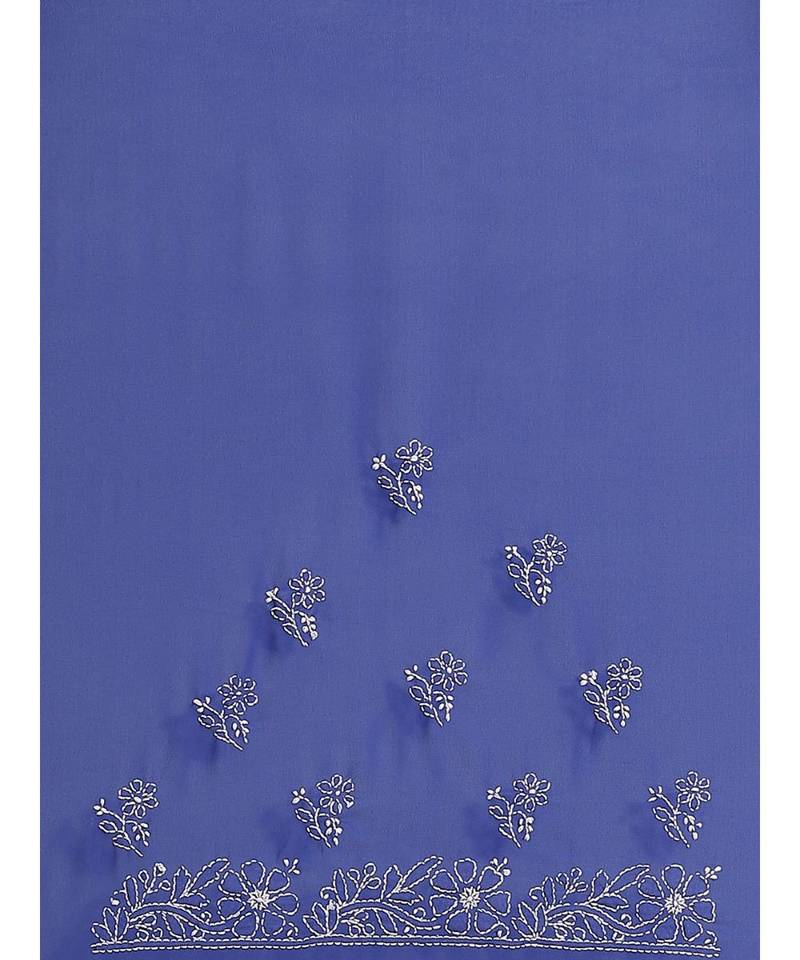 Ada Women's Hand Embroidered Royal Blue Georgette Lucknow Chikankari Saree With Blouse-A311256