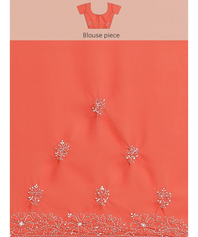 Ada Women's Hand Embroidered Brick Red Georgette Lucknow Chikankari  Saree With Blouse - A311281