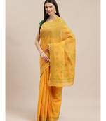 Ada Women's Hand Embroidered Mustard Cotton Lucknow Chikankari  Saree With Blouse- A311144