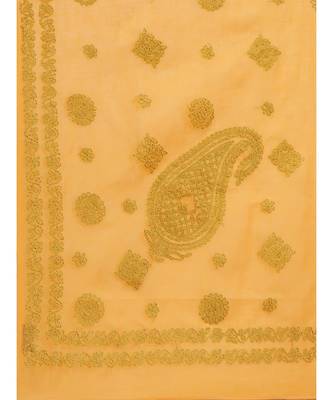 Ada Women's Hand Embroidered Mustard Cotton Lucknow Chikankari  Saree With Blouse- A311144 3