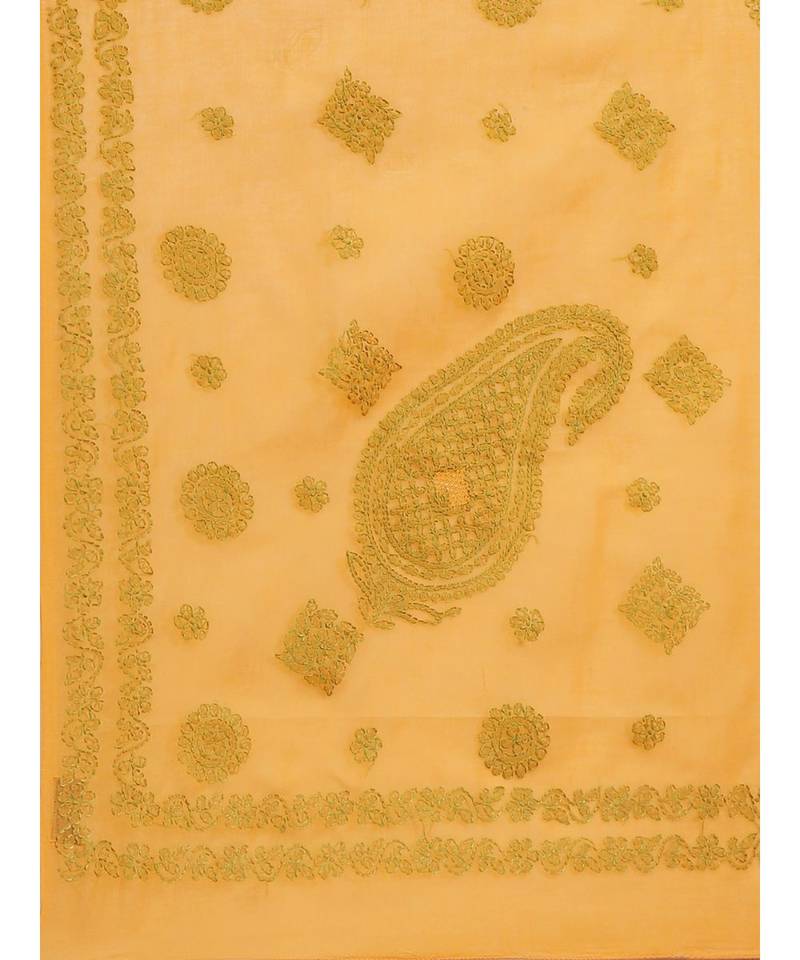 Ada Women's Hand Embroidered Mustard Cotton Lucknow Chikankari  Saree With Blouse- A311144
