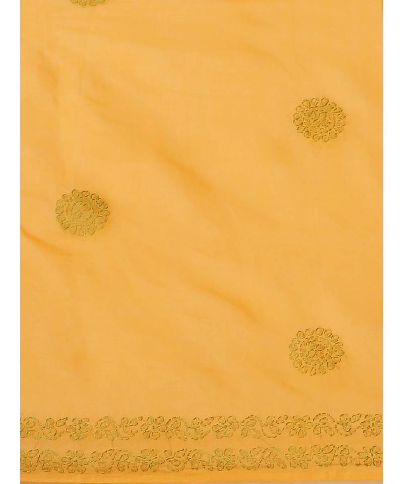 Ada Women's Hand Embroidered Mustard Cotton Lucknow Chikankari  Saree With Blouse- A311144