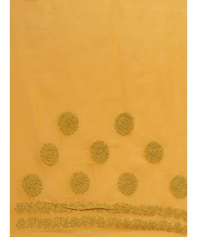 Ada Women's Hand Embroidered Mustard Cotton Lucknow Chikankari  Saree With Blouse- A311144