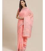 Ada Women's Hand Embroidered Carrot Pink Cotton Lucknow Chikankari Saree With Blouse - A311120