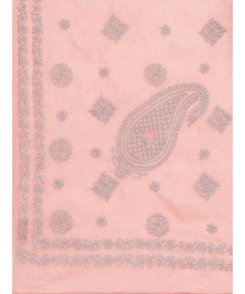 Ada Women's Hand Embroidered Carrot Pink Cotton Lucknow Chikankari Saree With Blouse - A311120