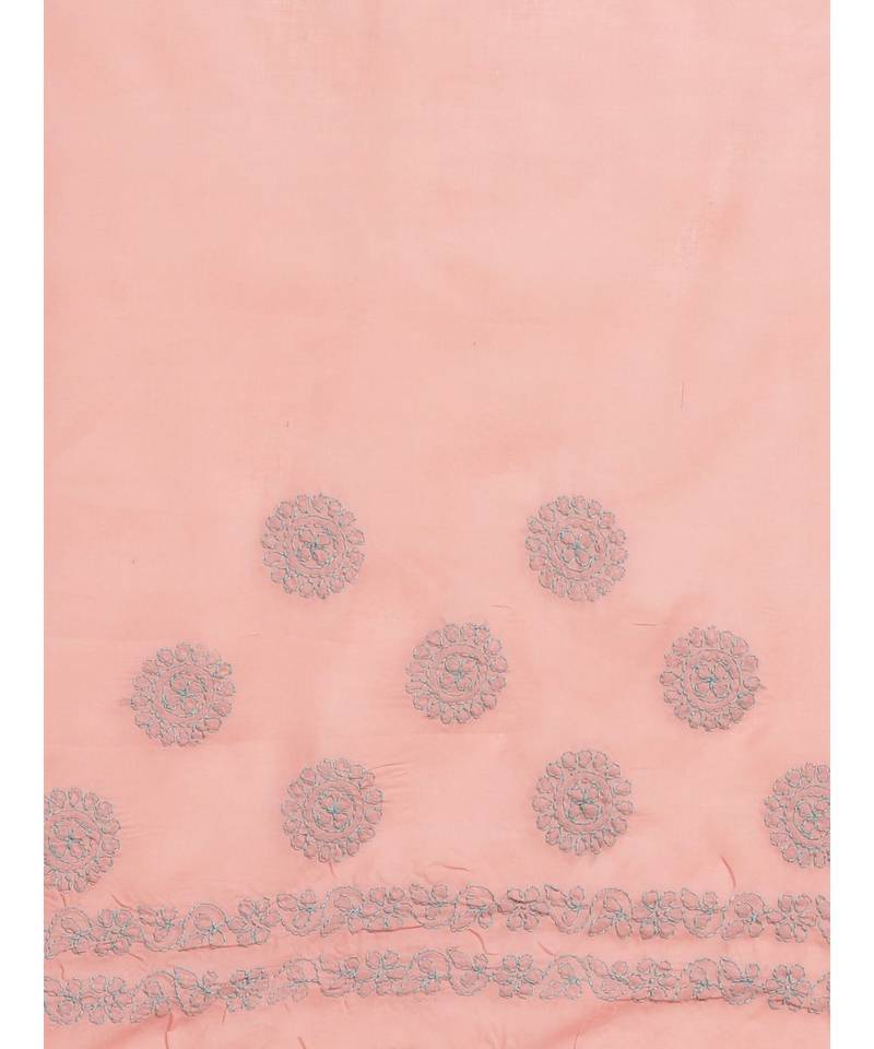 Ada Women's Hand Embroidered Carrot Pink Cotton Lucknow Chikankari Saree With Blouse - A311120