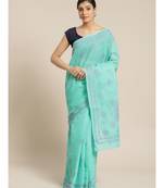 Ada Women's Hand Embroidered Sea Green Cotton Lucknow Chikankari Saree With Blouse - A311138