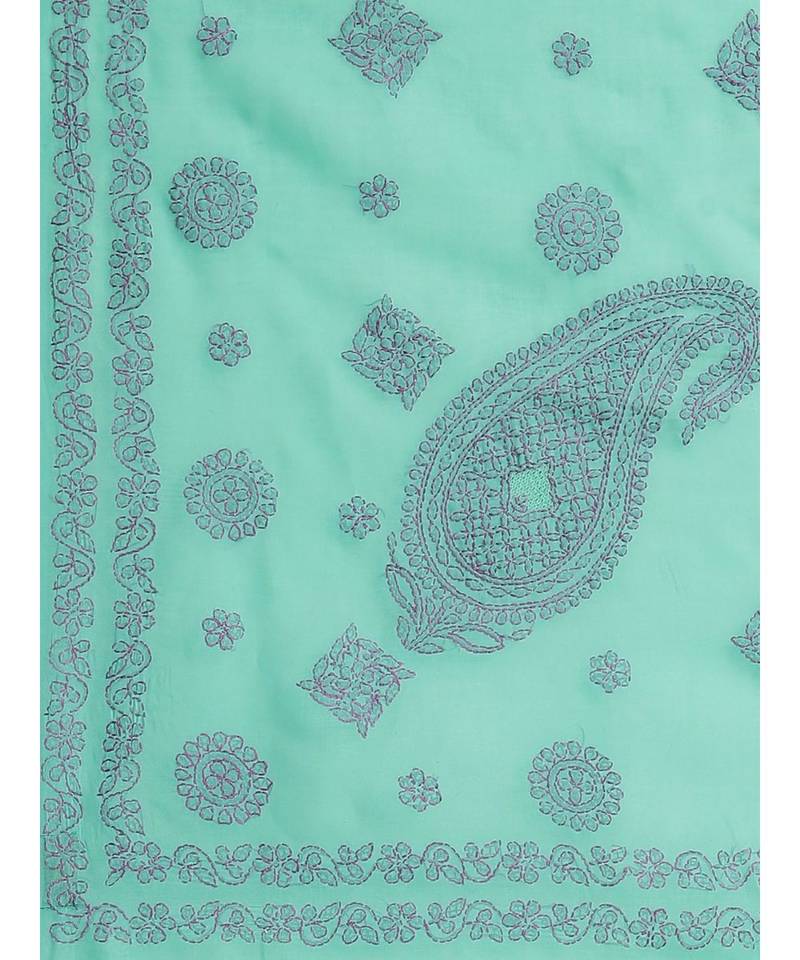 Ada Women's Hand Embroidered Sea Green Cotton Lucknow Chikankari Saree With Blouse - A311138