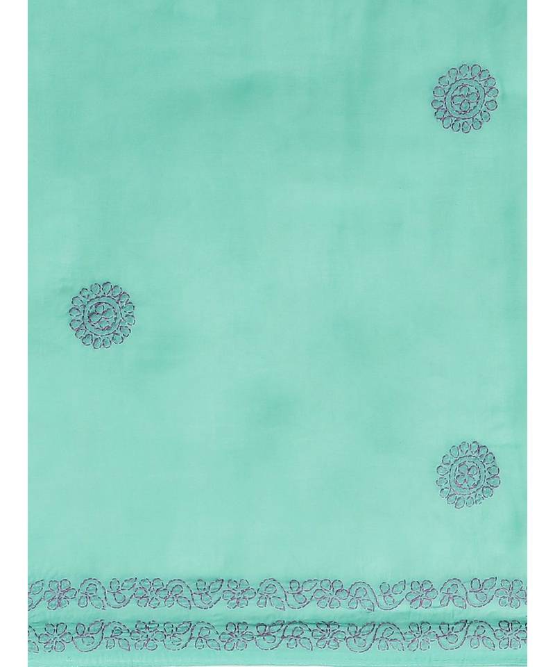 Ada Women's Hand Embroidered Sea Green Cotton Lucknow Chikankari Saree With Blouse - A311138