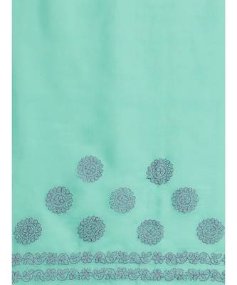 Ada Women's Hand Embroidered Sea Green Cotton Lucknow Chikankari Saree With Blouse - A311138 5