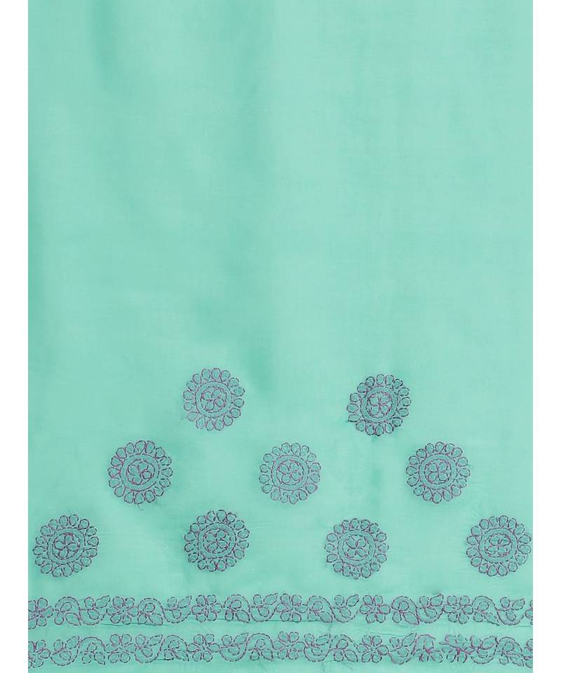 Ada Women's Hand Embroidered Sea Green Cotton Lucknow Chikankari Saree With Blouse - A311138