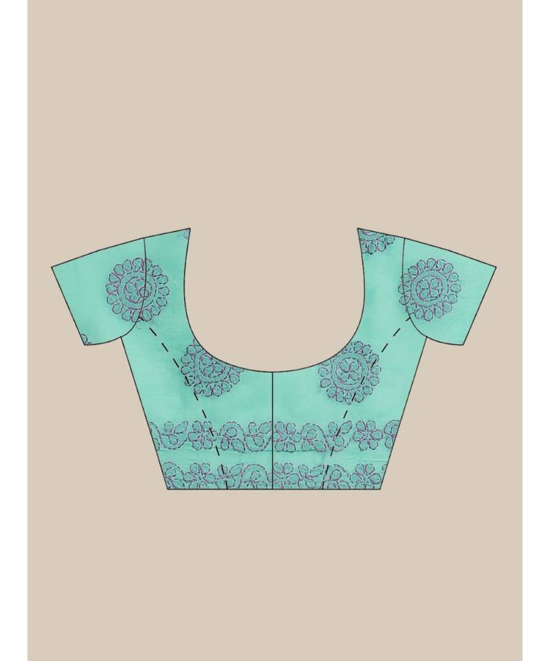 Ada Women's Hand Embroidered Sea Green Cotton Lucknow Chikankari Saree With Blouse - A311138