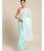 Ada Women's Hand Embroidered Sea Green Cotton Lucknow Chikankari Saree With Blouse - A311141