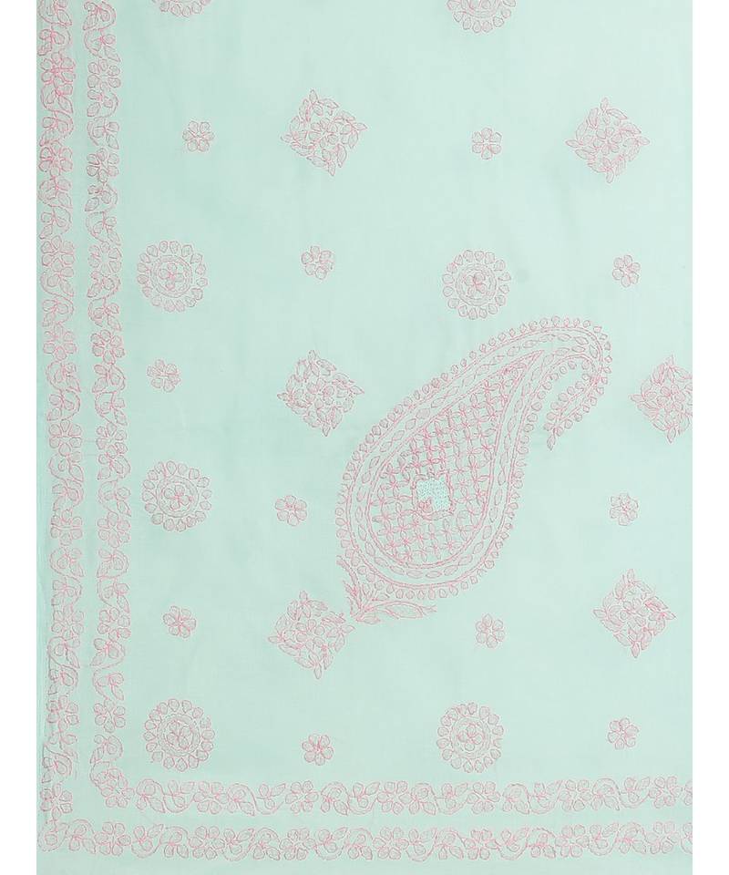 Ada Women's Hand Embroidered Sea Green Cotton Lucknow Chikankari Saree With Blouse - A311141