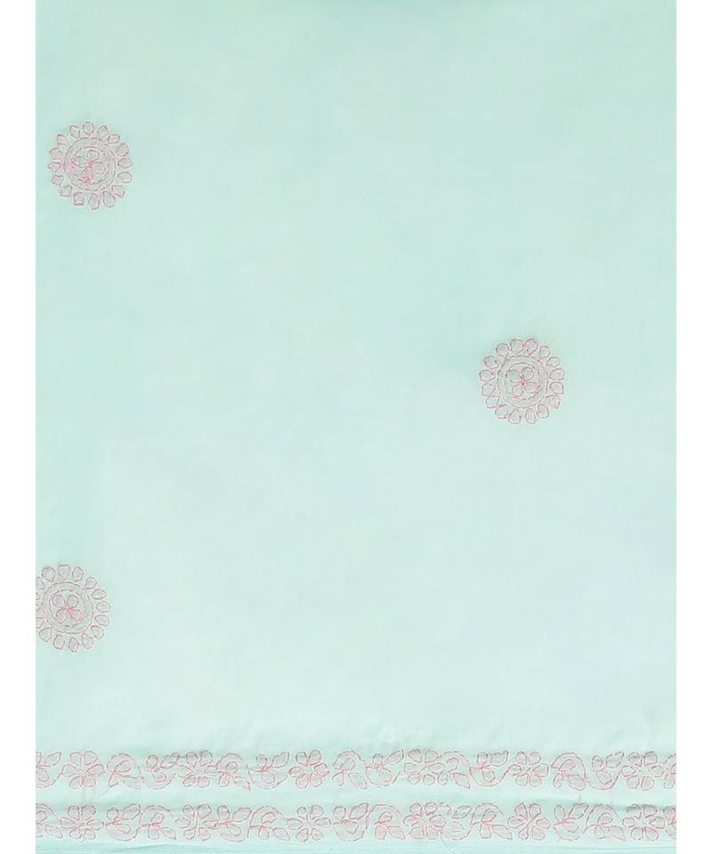 Ada Women's Hand Embroidered Sea Green Cotton Lucknow Chikankari Saree With Blouse - A311141