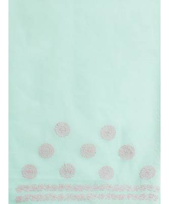 Ada Women's Hand Embroidered Sea Green Cotton Lucknow Chikankari Saree With Blouse - A311141 5
