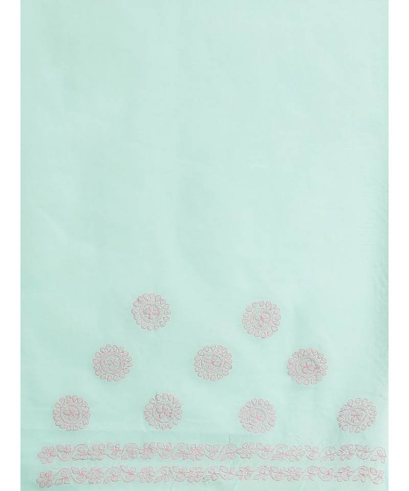 Ada Women's Hand Embroidered Sea Green Cotton Lucknow Chikankari Saree With Blouse - A311141