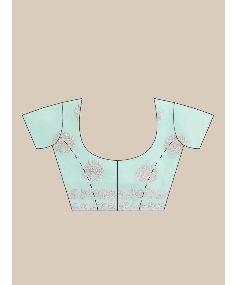 Ada Women's Hand Embroidered Sea Green Cotton Lucknow Chikankari Saree With Blouse - A311141