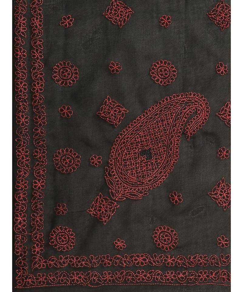 Ada Women's Hand Embroidered Black Cotton Lucknow Chikankari Saree With Blouse - A311142
