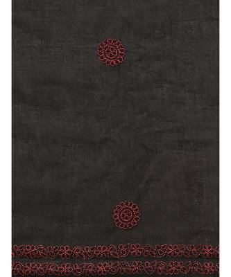 Ada Women's Hand Embroidered Black Cotton Lucknow Chikankari Saree With Blouse - A311142 4