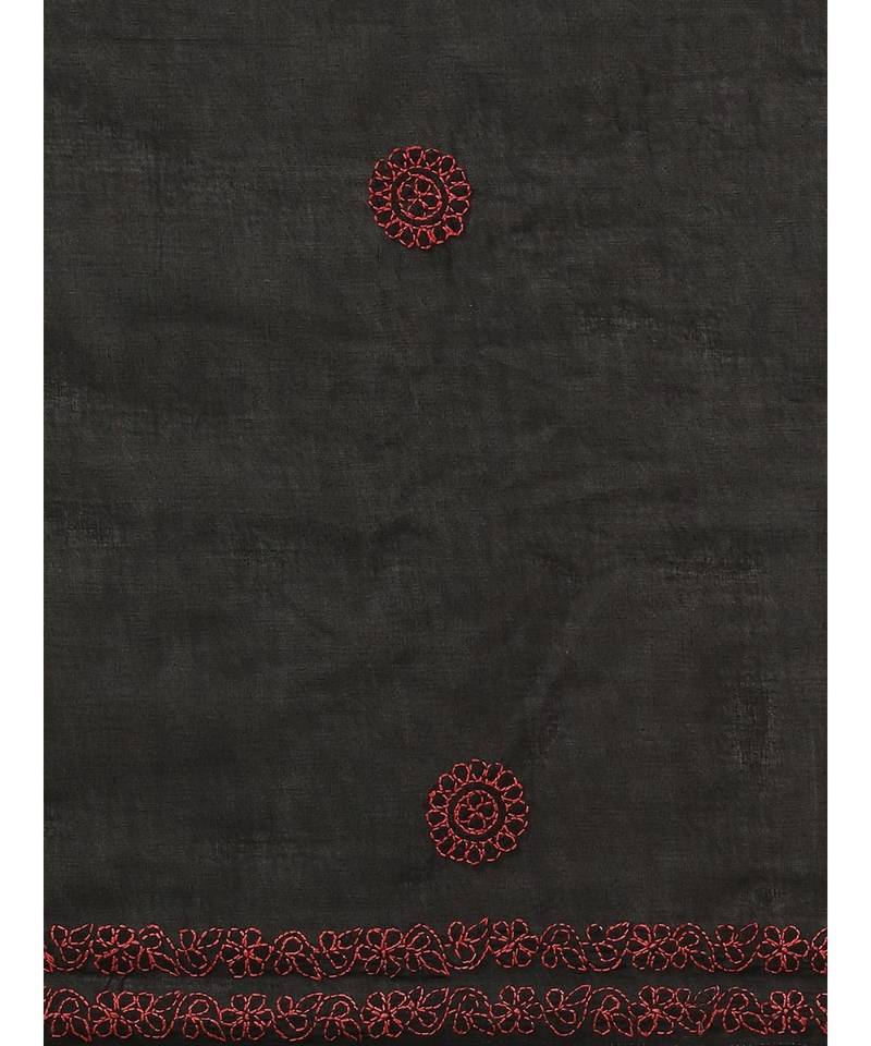 Ada Women's Hand Embroidered Black Cotton Lucknow Chikankari Saree With Blouse - A311142