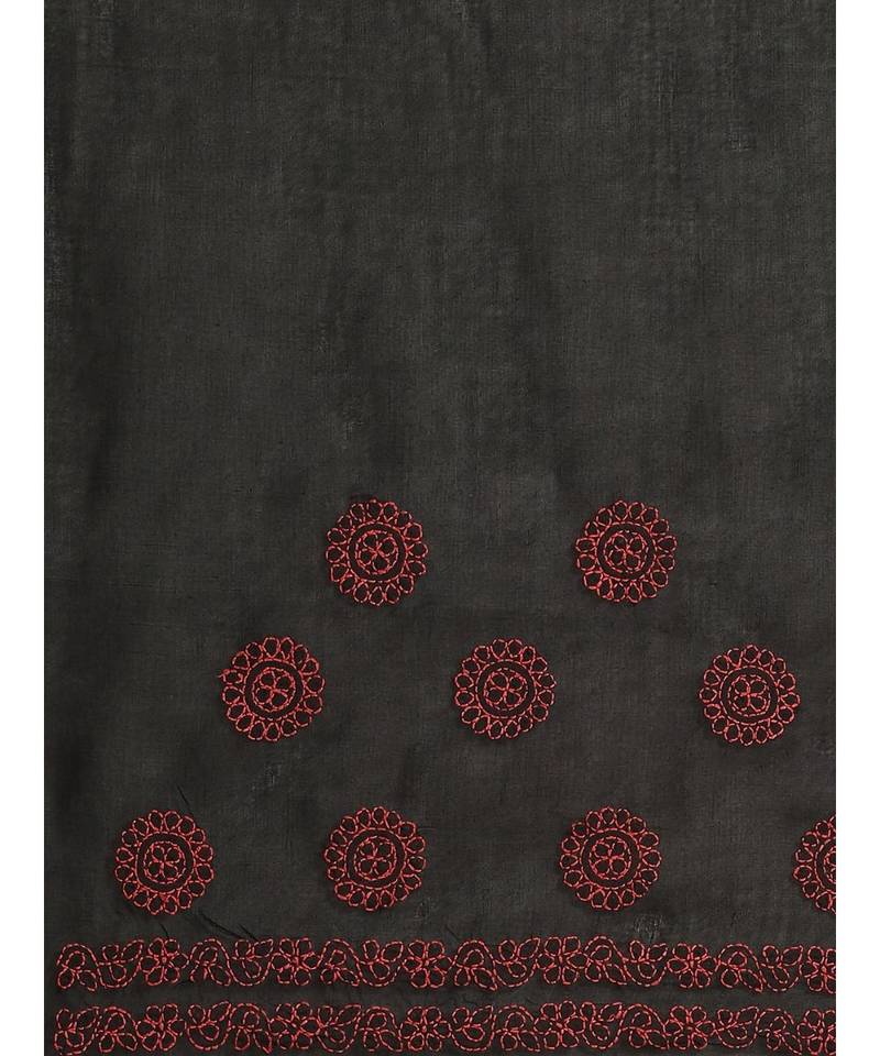 Ada Women's Hand Embroidered Black Cotton Lucknow Chikankari Saree With Blouse - A311142