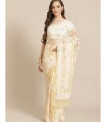 Ada Women's Hand Embroidered Fawn Georgette Lucknow Chikankari Women Saree With Blouse - A311291