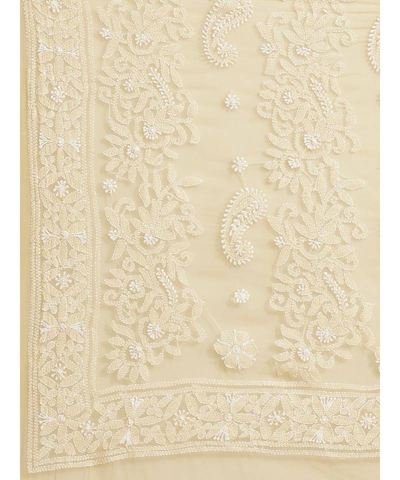 Ada Women's Hand Embroidered Fawn Georgette Lucknow Chikankari Women Saree With Blouse - A311291