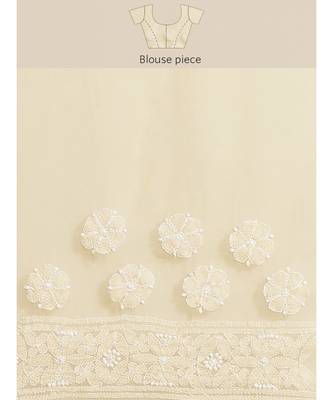 Ada Women's Hand Embroidered Fawn Georgette Lucknow Chikankari Women Saree With Blouse - A311291 5